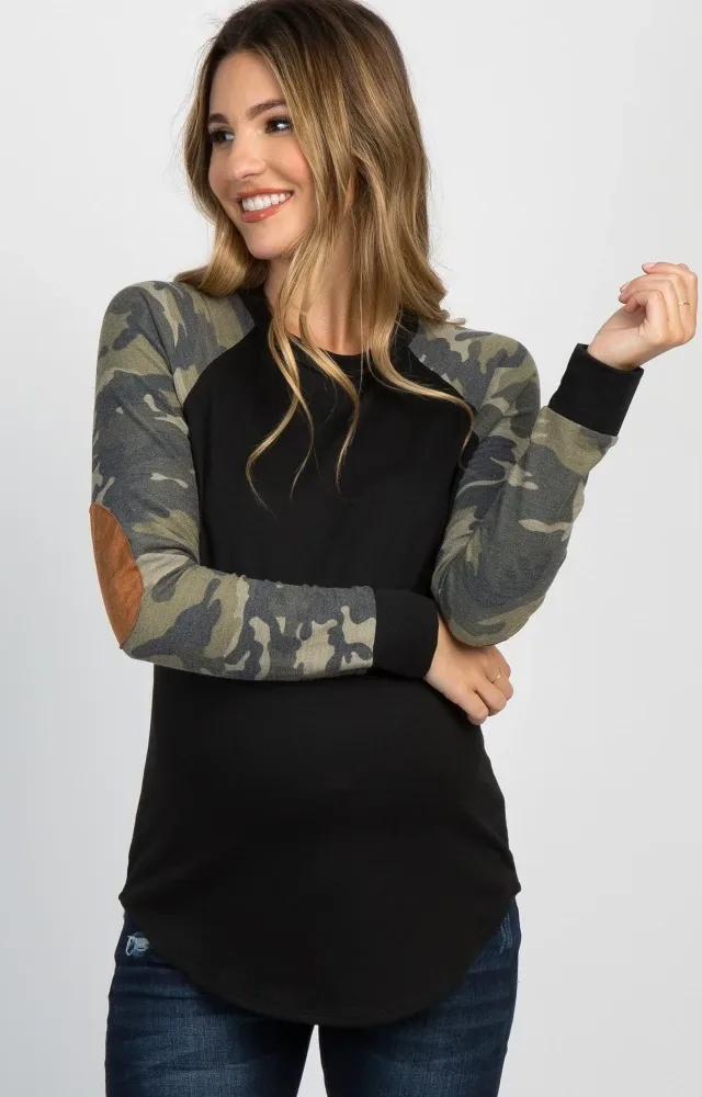 Pinkblush Black Camo Colorblock Maternity Top