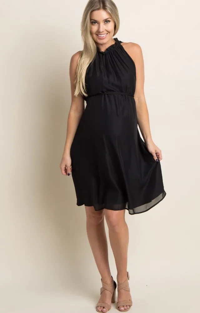 Pinkblush Black Chiffon High Neck Maternity Dress