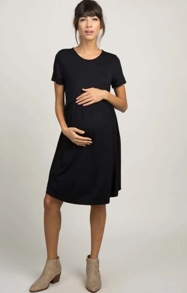 Pinkblush Black Crochet Trim Shift Maternity Dress