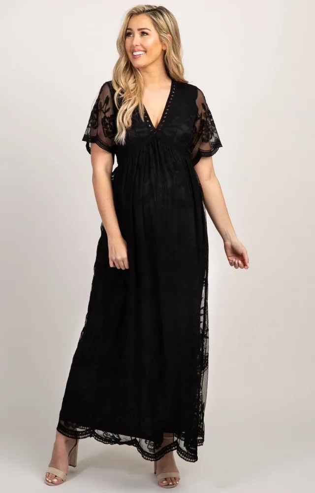 Pinkblush Black Lace Overlay Maternity Maxi Dress