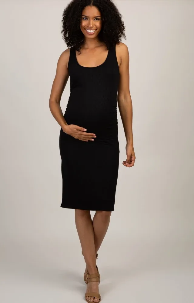 Pinkblush Black Sleeveless Ribbed Maternity Dress