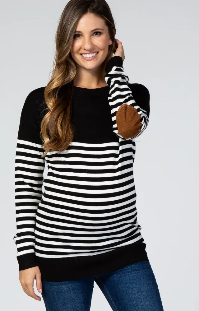 Pinkblush Black Striped Knit Maternity Sweater