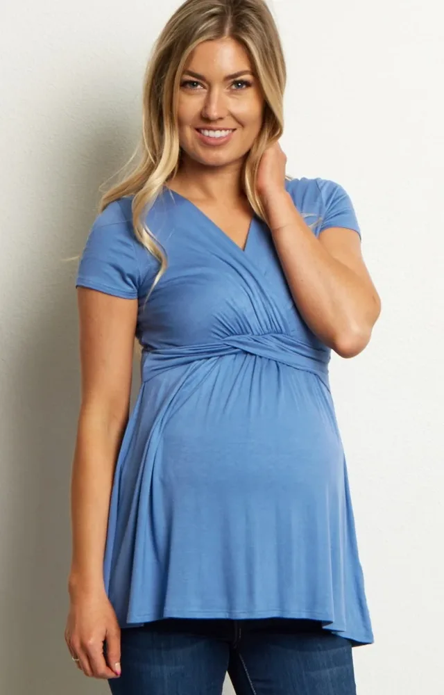 Pinkblush Blue Draped Front Maternity Top