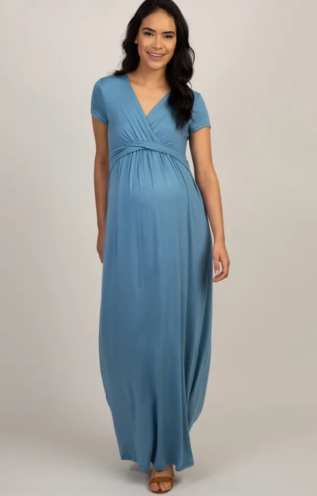 Pinkblush Blue Draped Maternity Maxi