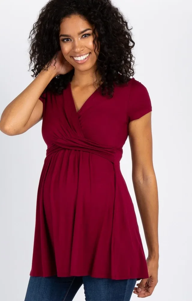 Pinkblush Burgundy Draped Front Maternity/Nursing Top