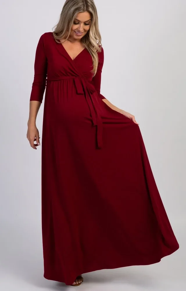 Pinkblush Burgundy Draped Maternity Maxi