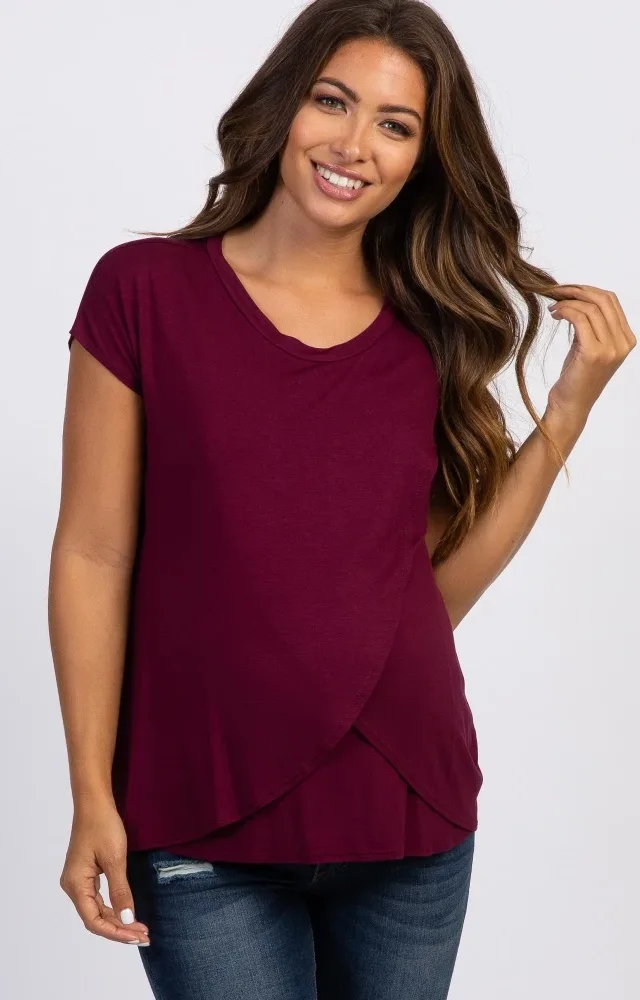 Pinkblush Burgundy Layered Wrap Maternity Nursing Top