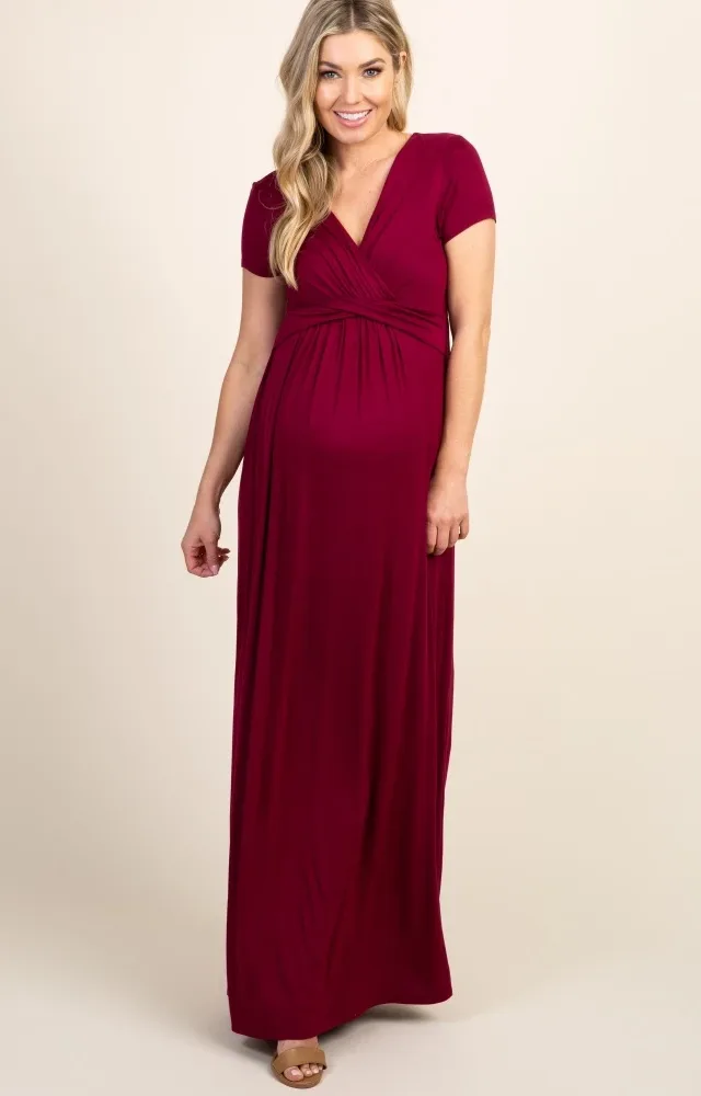 Pinkblush Burgundy Maternity/Nursing Maxi Dress