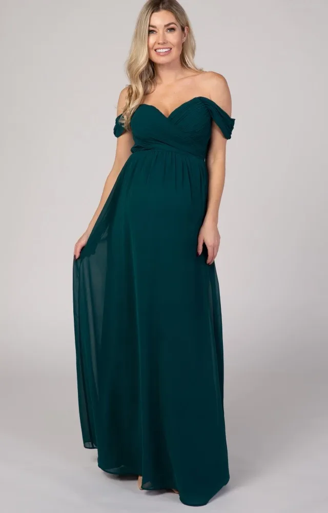 Pinkblush Forest Green Chiffon Maternity Dress