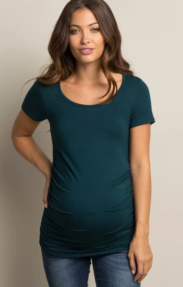 Pinkblush Forest Green Ruched Maternity Top