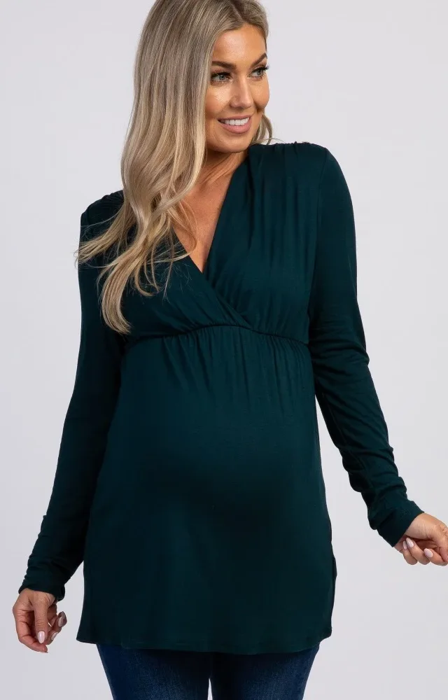 Pinkblush Hunter Green Long Sleeve Maternity/Nursing Top