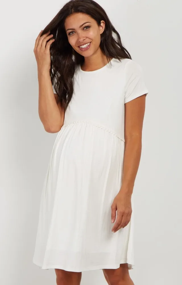 Pinkblush Ivory Crochet Trim Shift Maternity Dress