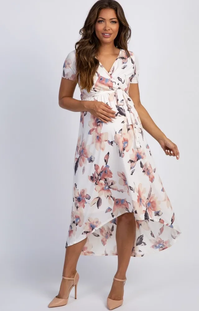 Pinkblush Ivory Floral Hi-Low Maternity Dress