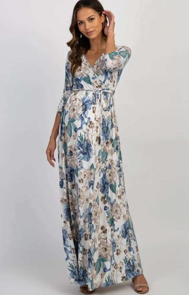 Pinkblush Ivory Floral Sash Tie Maternity Maxi