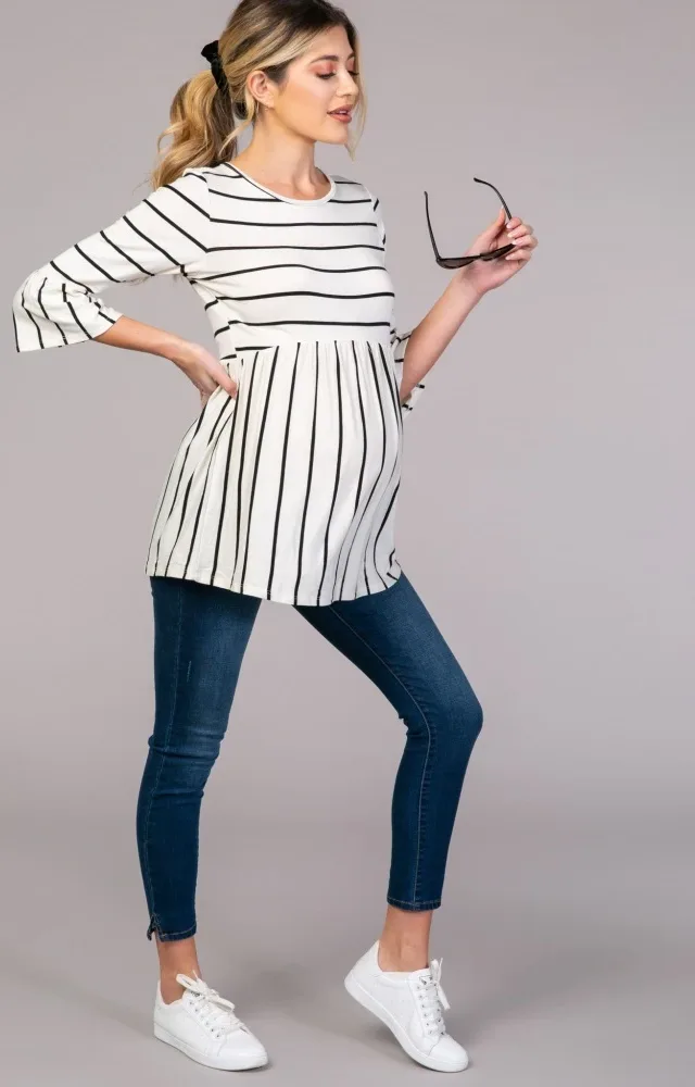 Pinkblush Ivory Striped Peplum Ruffle Maternity Top