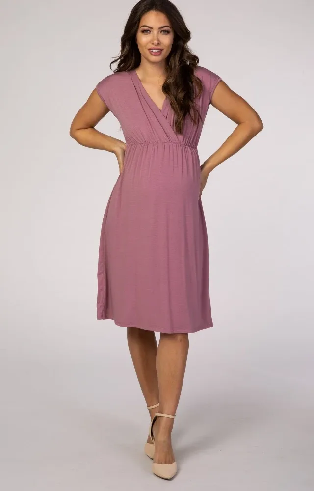 Pinkblush Mauve Draped Maternity/Nursing Dress