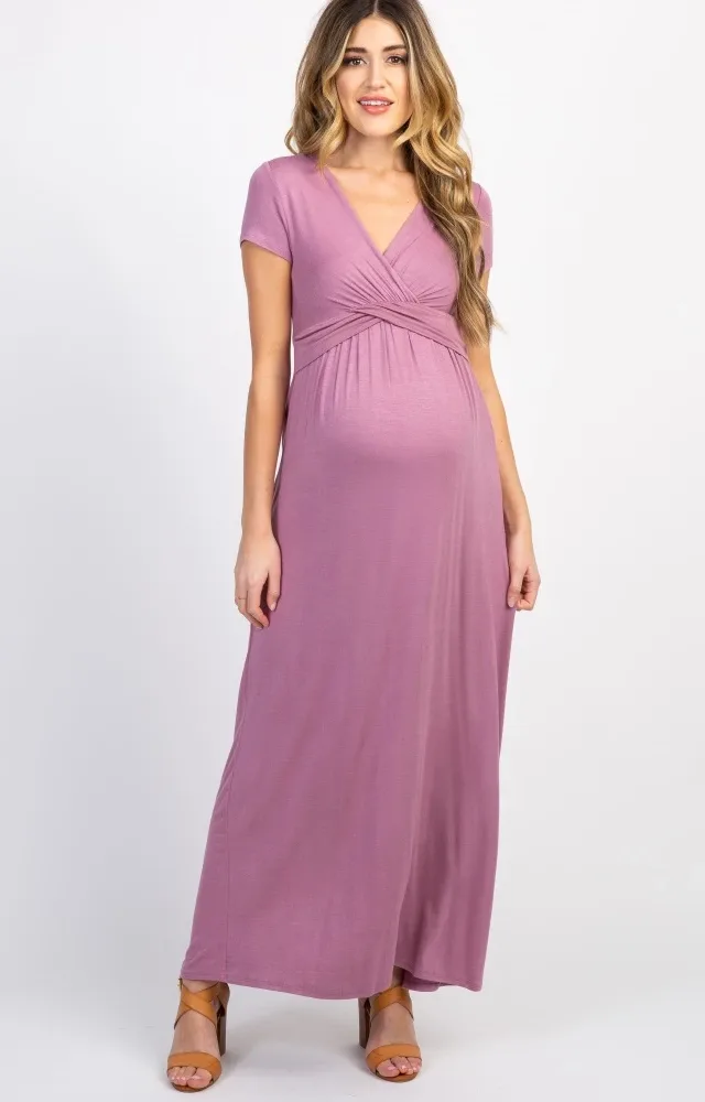 Pinkblush Mauve Draped Maternity/Nursing Maxi Dress