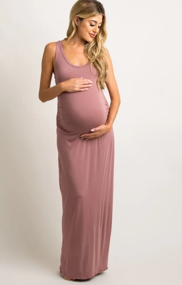 Pinkblush Mauve Sleeveless Fitted Maternity Maxi Dress