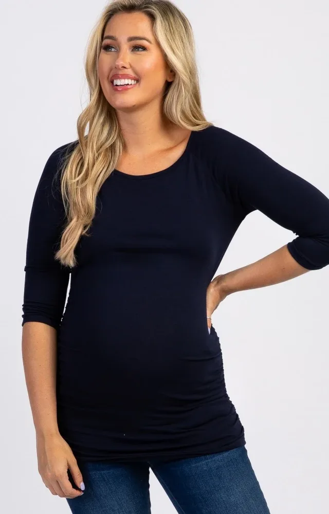 Pinkblush Navy Basic Ruched Maternity Top