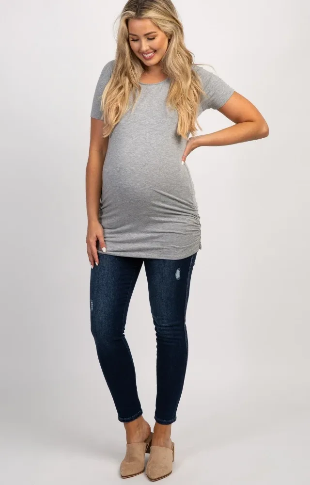 Pinkblush Navy Blue Distressed Maternity Jeans