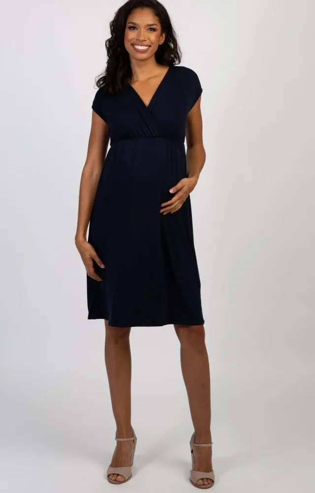 Pinkblush Navy Blue Draped Maternity Dress