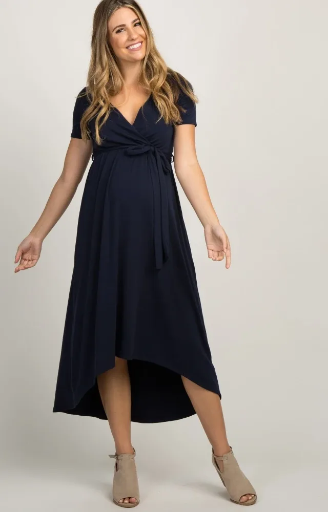 Pinkblush Navy Blue Hi-Low Maternity Wrap Dress