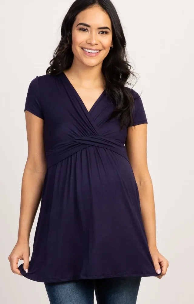 Pinkblush Navy Draped Front Maternity/Nursing Top