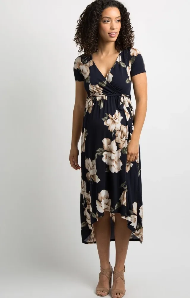 Pinkblush Navy Floral Hi-Low Maternity Dress