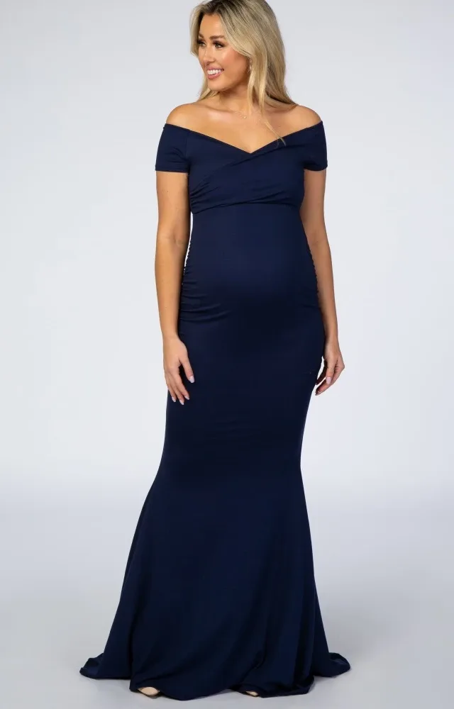 Pinkblush Navy Wrap Maternity Photoshoot Gown/Dress