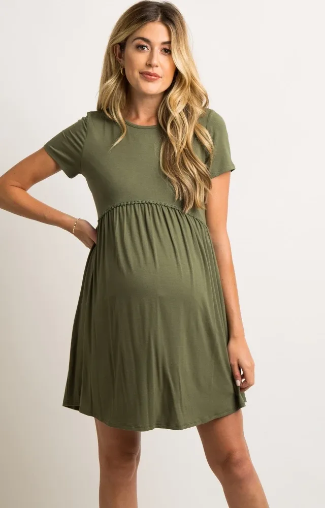 Pinkblush Olive Crochet Trim Maternity Shift Dress