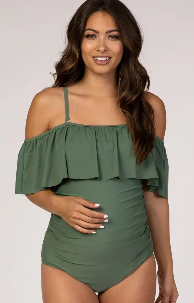 Pinkblush Olive Ruffle Maternity Swimsuit