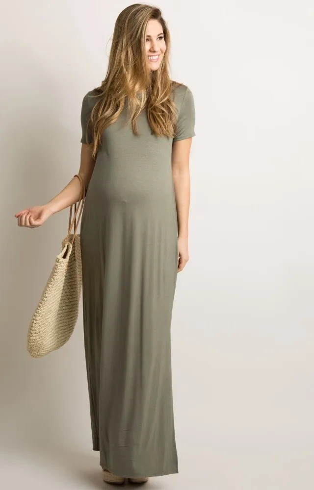 Pinkblush Olive Side Slit Maternity Maxi Dress