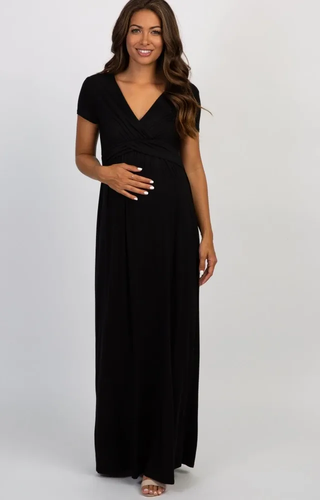 Pinkblush Petite Black Maternity/Nursing Maxi Dress