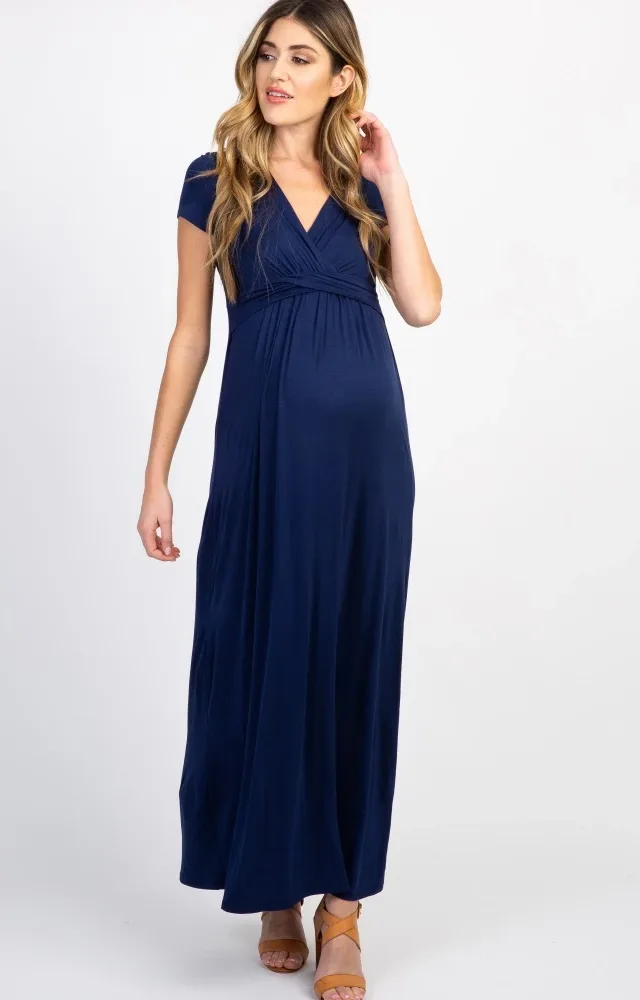 Pinkblush Petite Navy Maternity/Nursing Maxi Dress