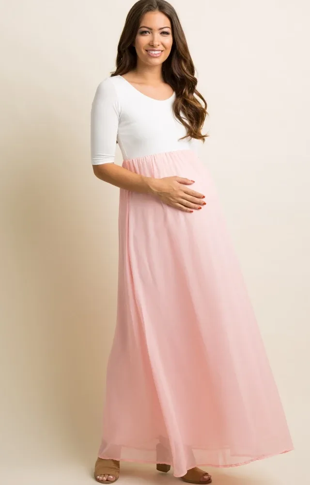 Pinkblush Petite Pink Chiffon Maternity Maxi