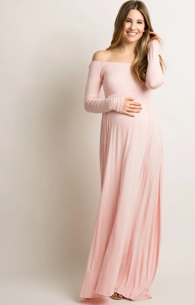 Pinkblush Petite Pink Off Shoulder Maternity Maxi Dress