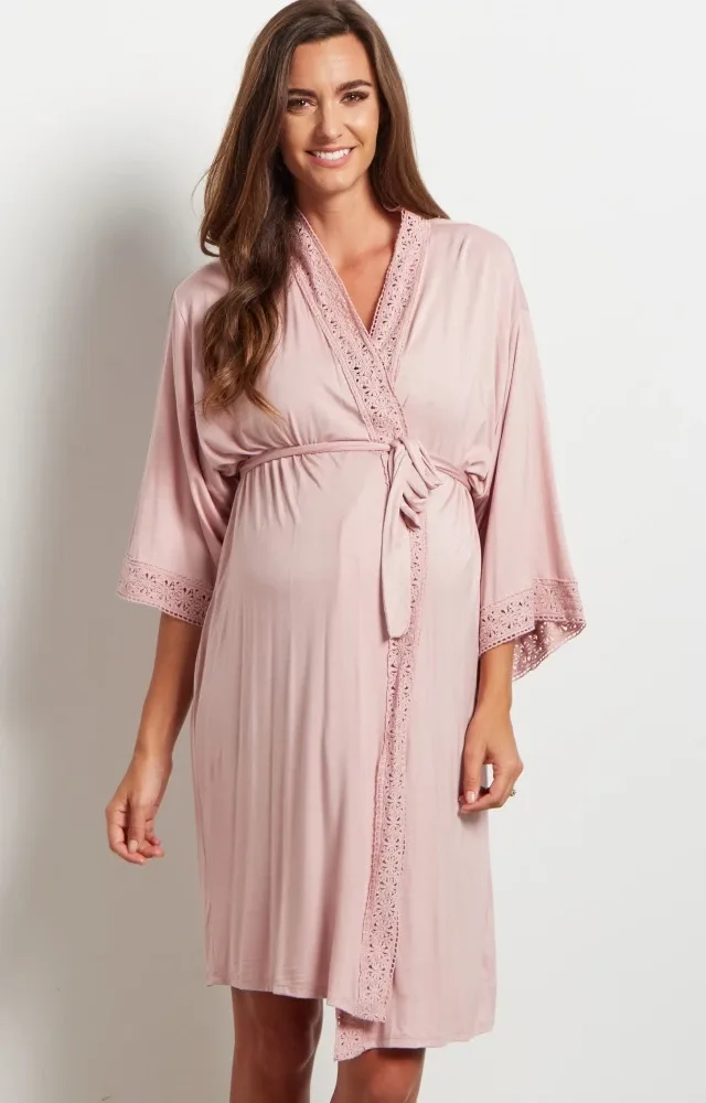 Pinkblush Pink Crochet Trim Maternity Robe