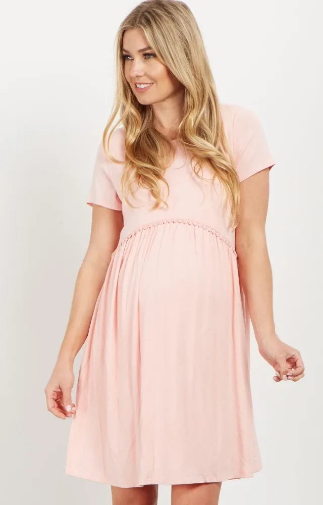 Pinkblush Pink Solid Crochet Trim Maternity Dress