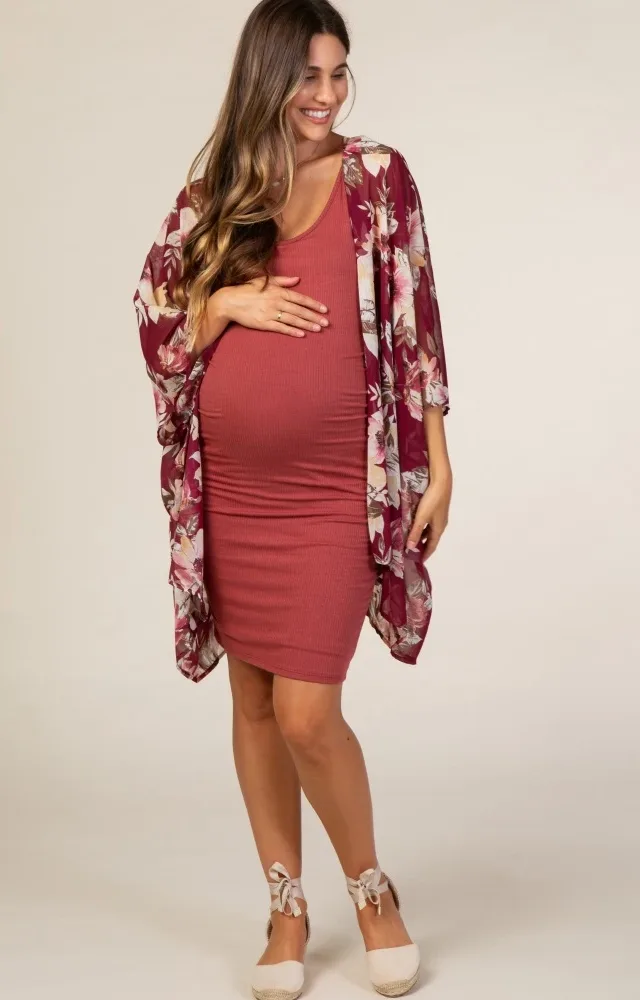 Pinkblush Rust Ribbed Ruched Maternity Dress