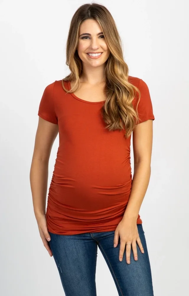 Pinkblush Rust Ruched Short Sleeve Maternity Top