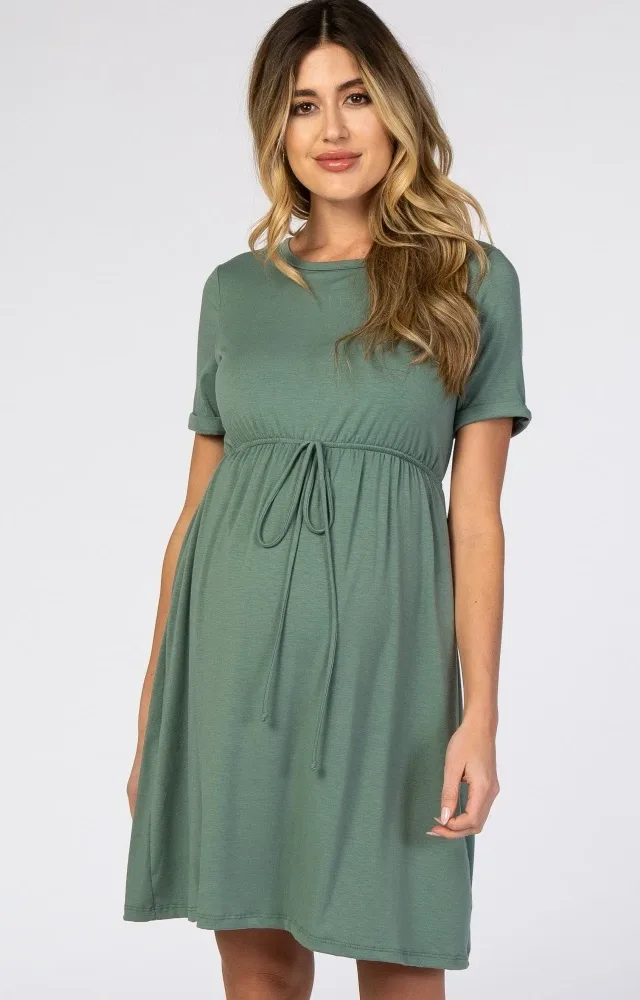 Pinkblush Sage Green Cuff Sleeve Maternity Dress