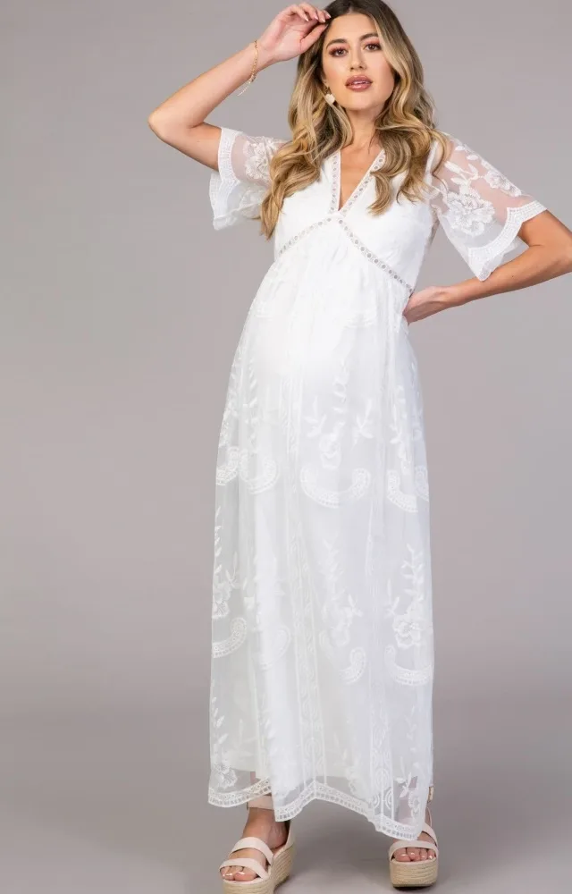 Pinkblush White Lace Overlay Maternity Maxi Dress