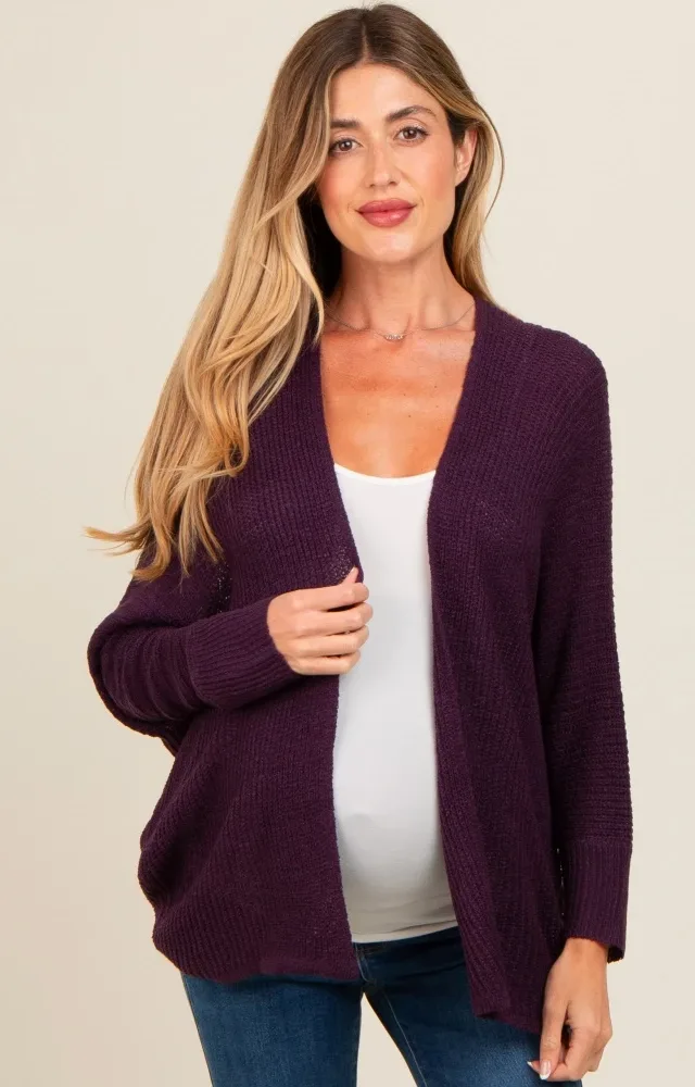 Plum Knit Open Front Maternity Cardigan