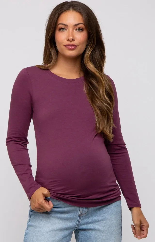 Plum Long Sleeve Maternity Top