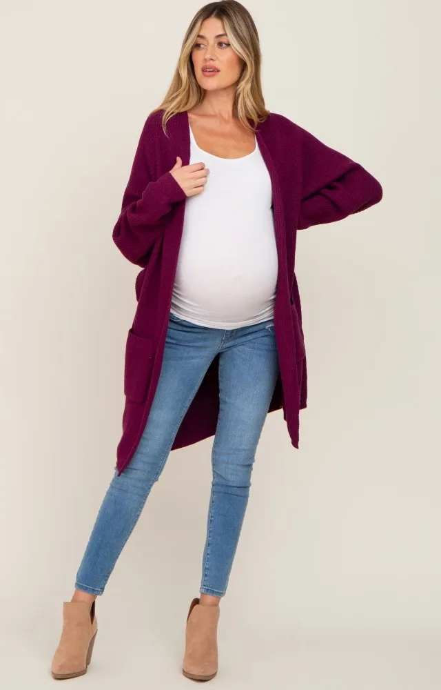 Plum Pocketed Knit Maternity Cardigan