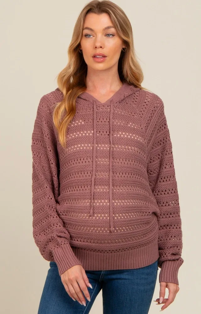 Plum Pointelle Knit Maternity Sweater