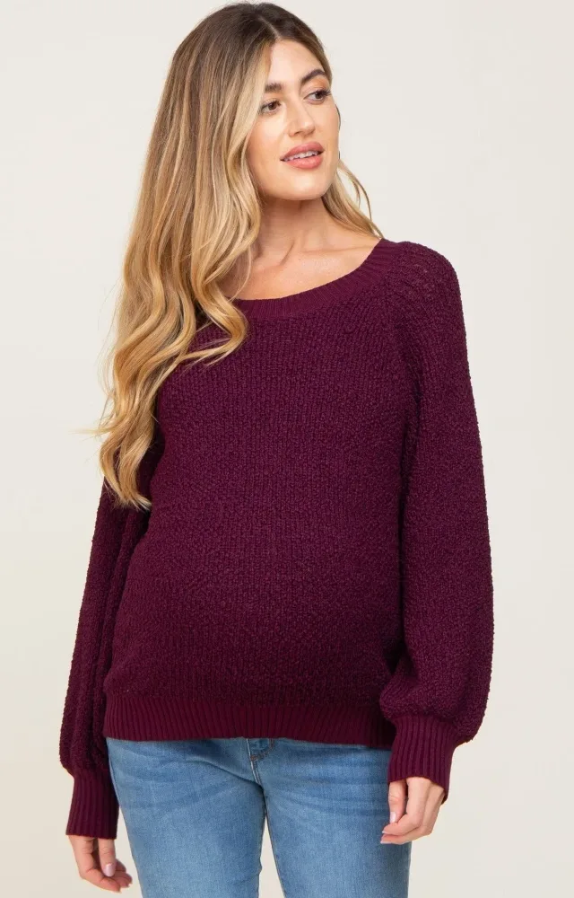 Plum Popcorn Knit Raglan Maternity Sweater