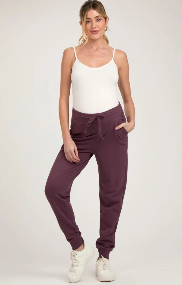 Purple Basic Drawstring Maternity Sweatpants