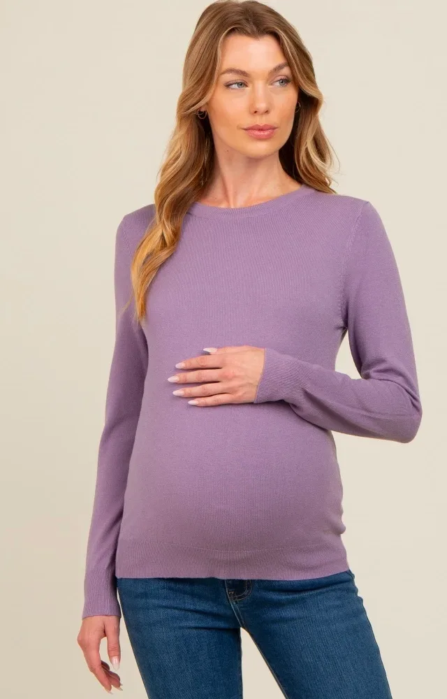 Purple Basic Soft Knit Maternity Sweater