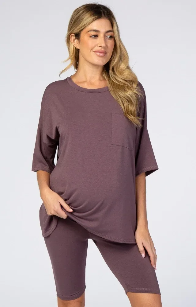 Purple Biker Short Maternity Sleep Set